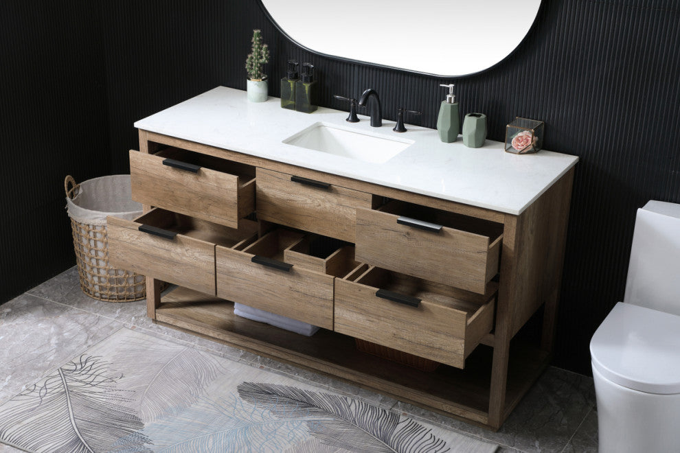 Louie 60" SIngle Bathroom Vanity, Natural Oak