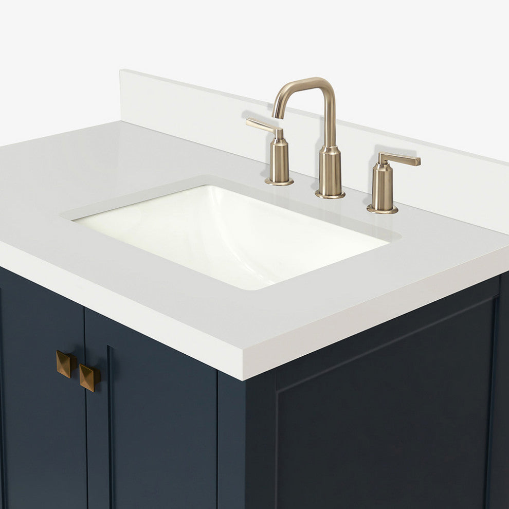 ARIEL Cambridge 37" Right Offset Rectangle Sink Midnight Blue Vanity Quartz Top