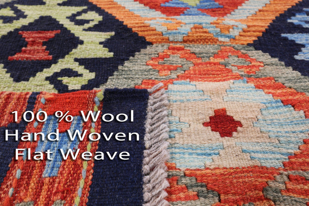 8' 6" X 9' 10" Wool On Wool Flat Weave Kilim Reversible Rug Q9457