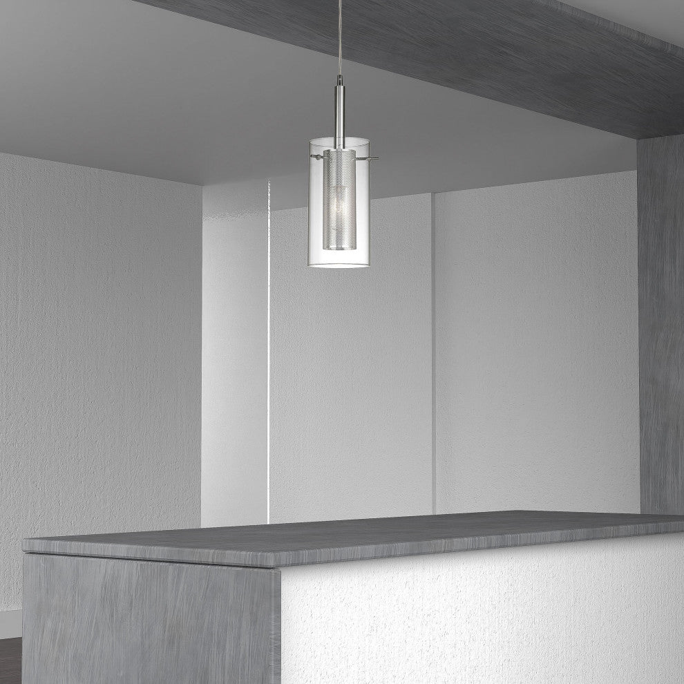 Marla 1-Light Metal and Glass Pendant, Polished Chrome, Electroplated, Clear