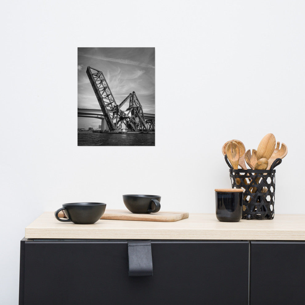 Modern Industrial Wall Decor: Train Drawbridge 2 Black & White Photo, 11" X 14"
