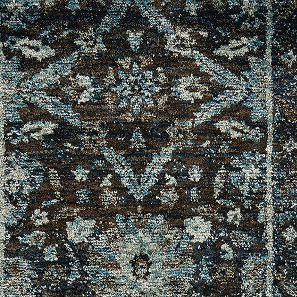12' Runner Navy and Ivory Abstract Power Loom Runner Rug