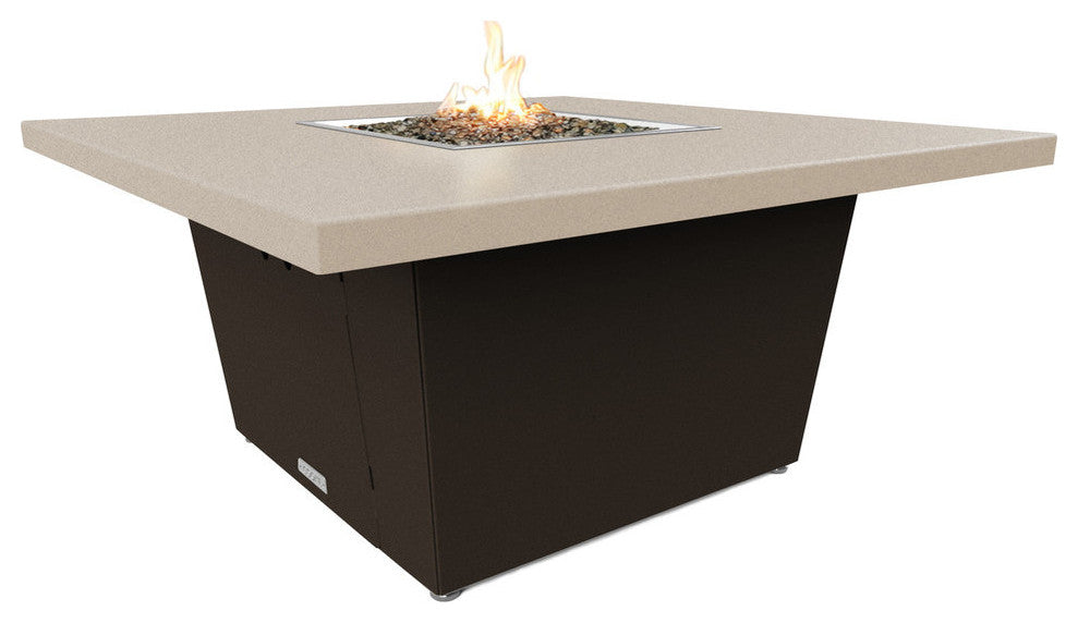 Square Fire Pit Table, 44x44, Chat Height, Natural Gas, Beige Top, Bronze