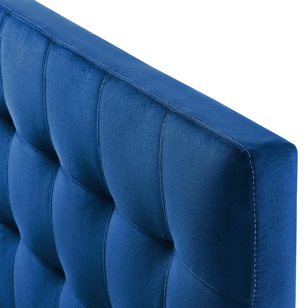 Contemporary Modern Full Size Tufted Headboard, Velvet Fabric, Navy Blue