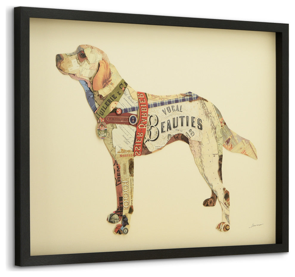 Yellow Lab Dimensional Handmade Collage Wall Art Framed Under Glass