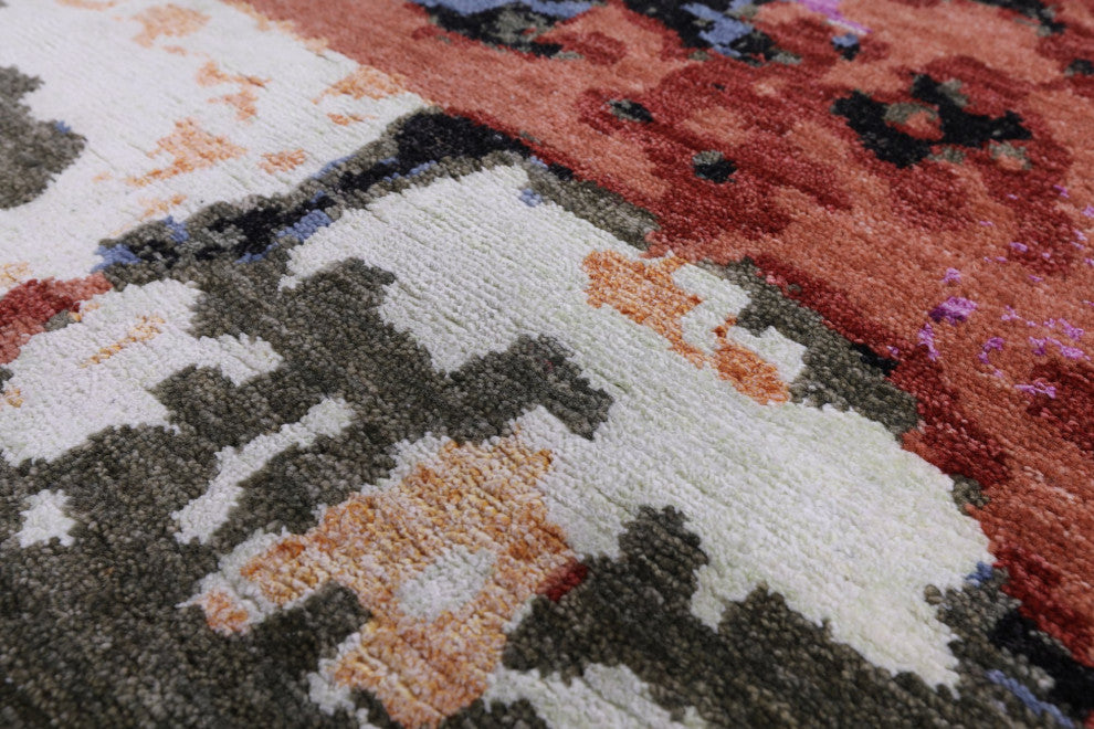 Modern Bird Design Hand Knotted Wool and Silk Rug 8' 11" X 12' 1" Q6831