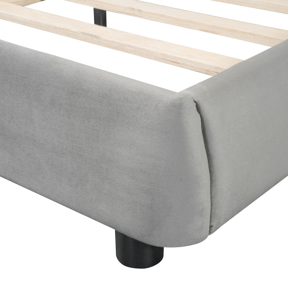 GDF Studio Queen Size Upholstered Velvet Curved Platform Bed, Gray
