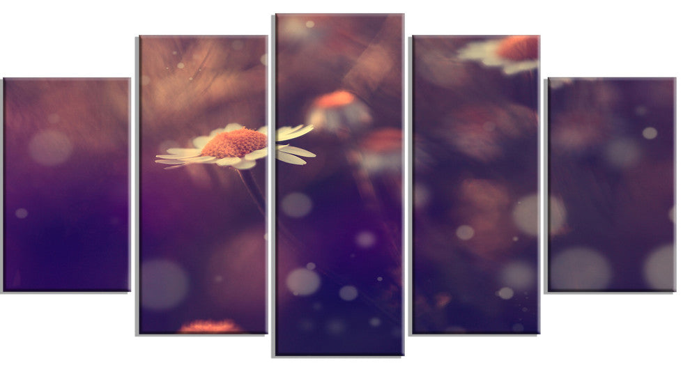 Cute Vintage Flower With Bokeh, Large Floral Canvas Art Print, 60"x32", 5 Panels
