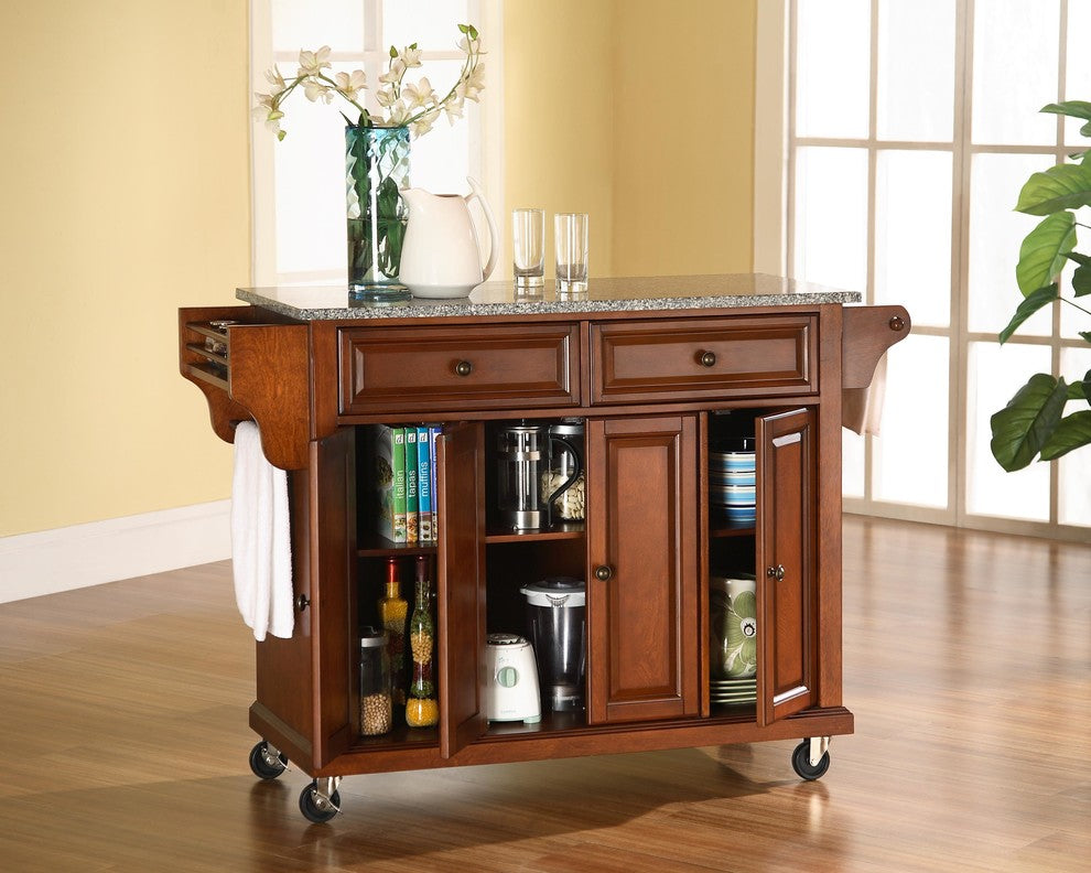 Crosley Furniture Solid Granite/Wood Kitchen Cart in Cherry/Gray