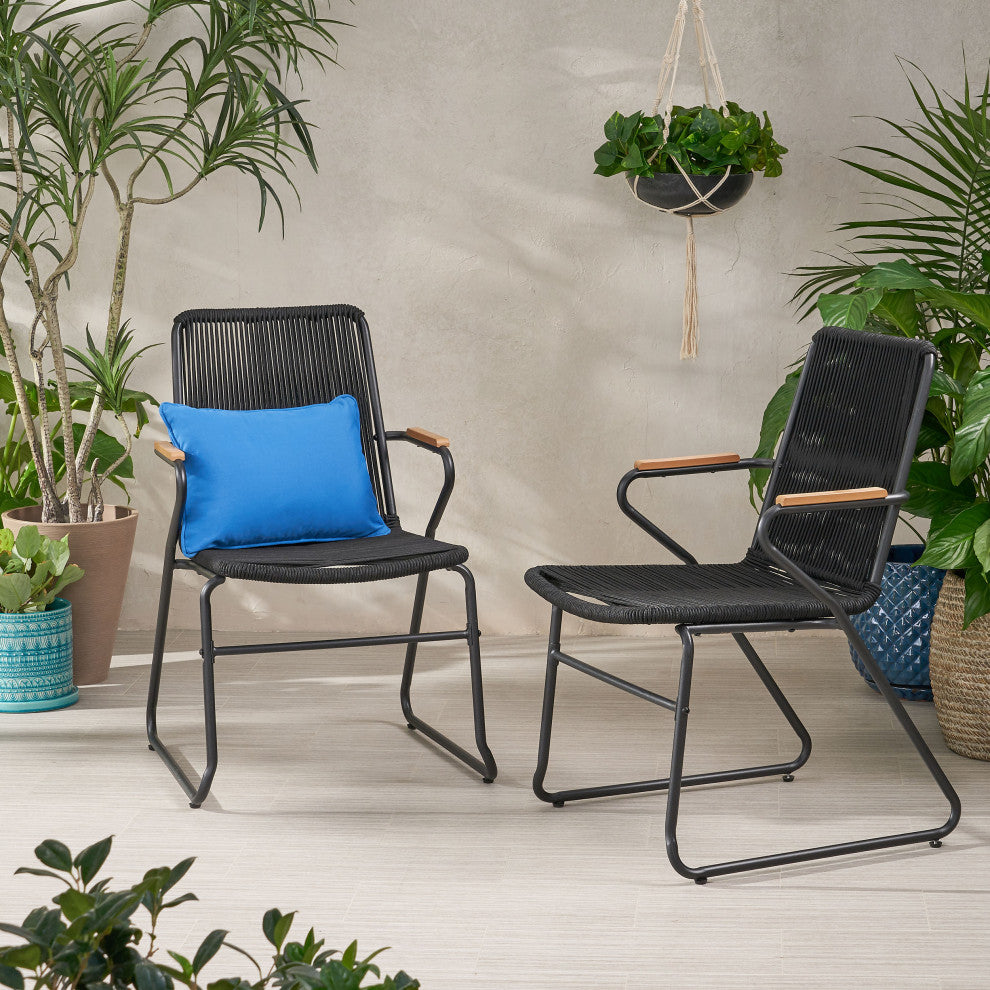 Luca Modern Outdoor Rope Weave Club Chair, Set of 2