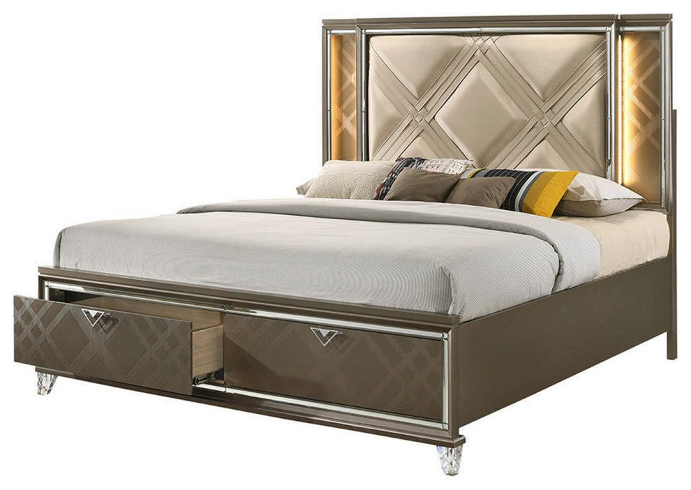 Benzara BM252712 Full Bed With 2 Drawers and Padded Headboard, Brown
