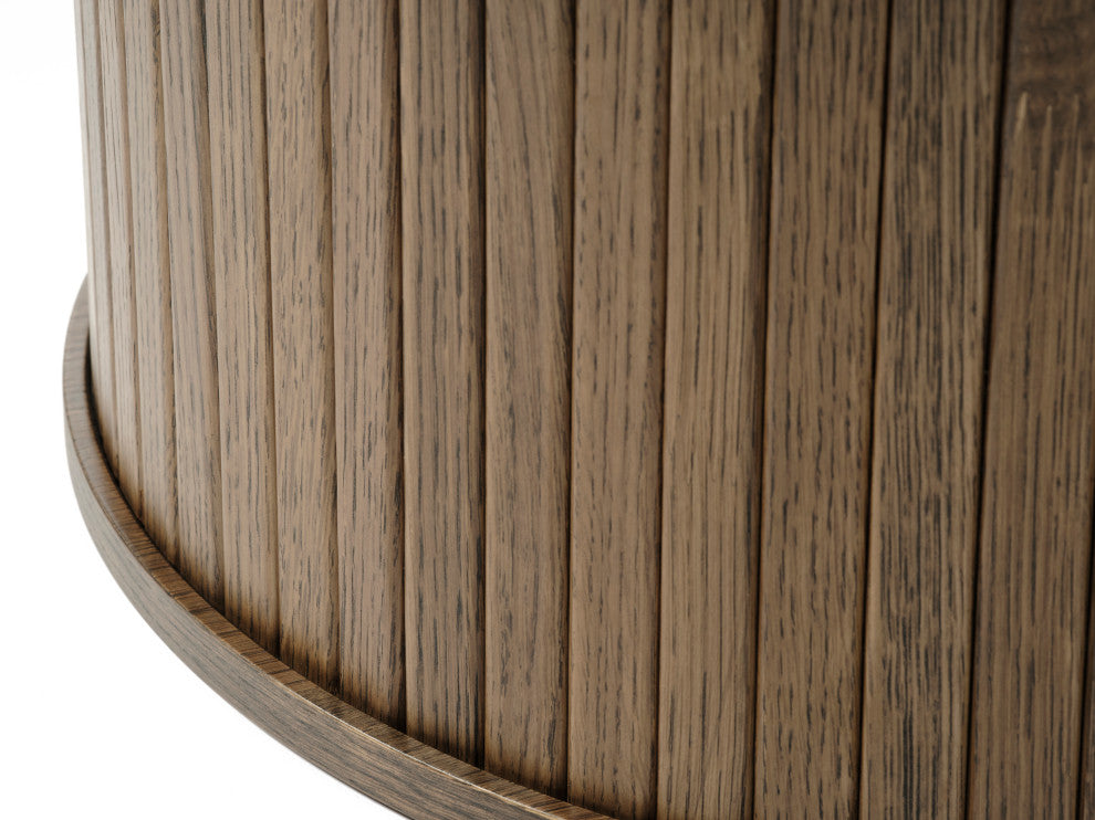 Mid-Century Modern Round Pedestal Coffee Table, Smoked Oak