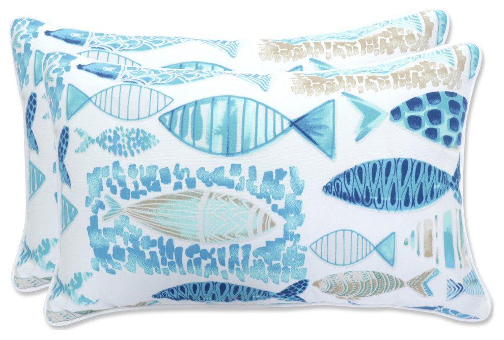 Hooked Seaside Blue Rectangular Throw Pillow, Set of 2