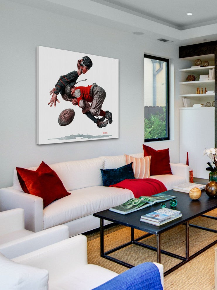 "Fumble or Tackled" Painting Print on Canvas by Norman Rockwell