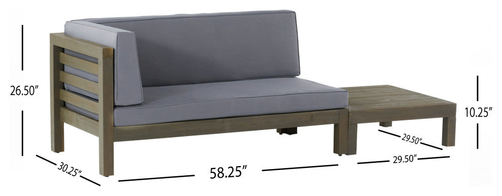 Cascada Outdoor Left Arm Loveseat and Coffee Table Set, Dark Gray/Gray