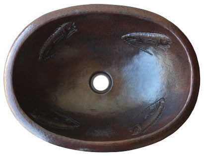 Hammered Oval Lizards Bathroom Copper Sink