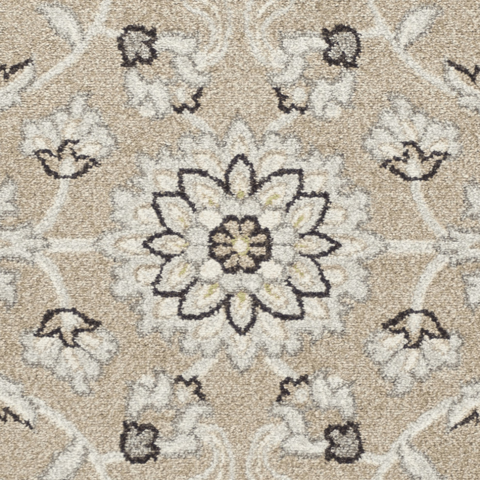 7' X 11' Beige Or Grey Floral Vines Uv Treated Indoor Area Rug