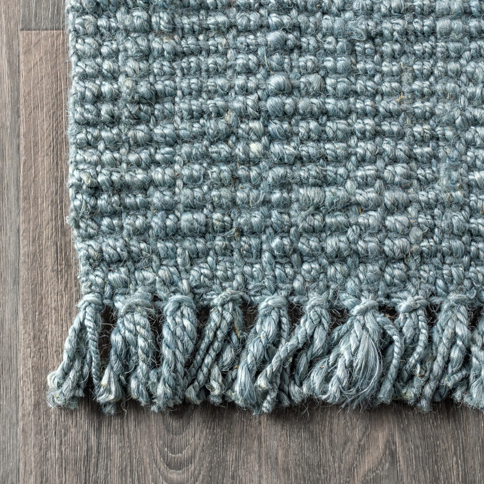 Para Hand Woven Area Rug, Light Blue/Gray, 2'2"x8'