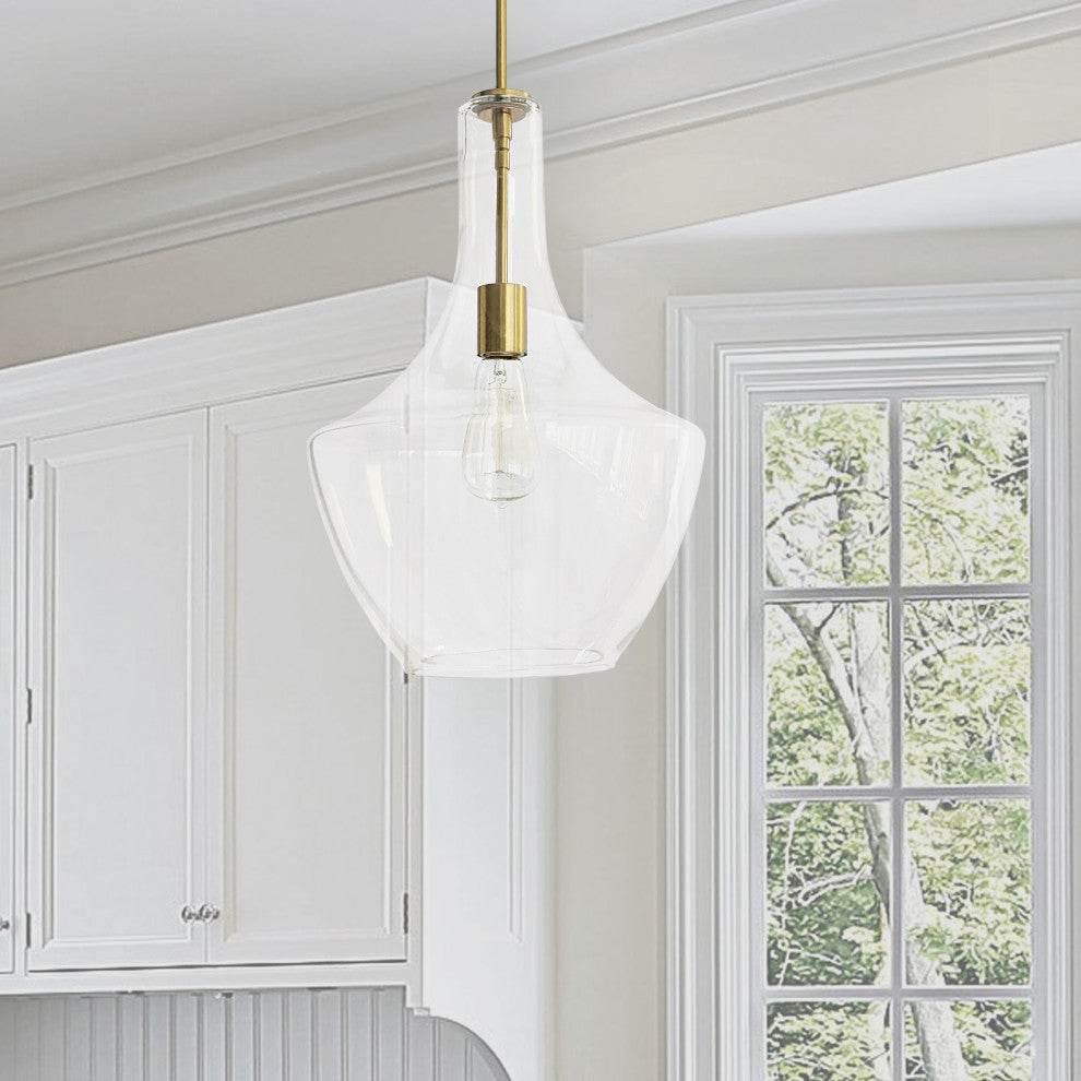 Clear Contemporary Pendant With Aged Brass Metal