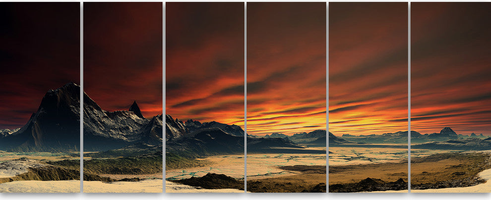 Beautiful Alien Planet Traos, Landscape Canvas Art Print, 70"x28", 6 Panels
