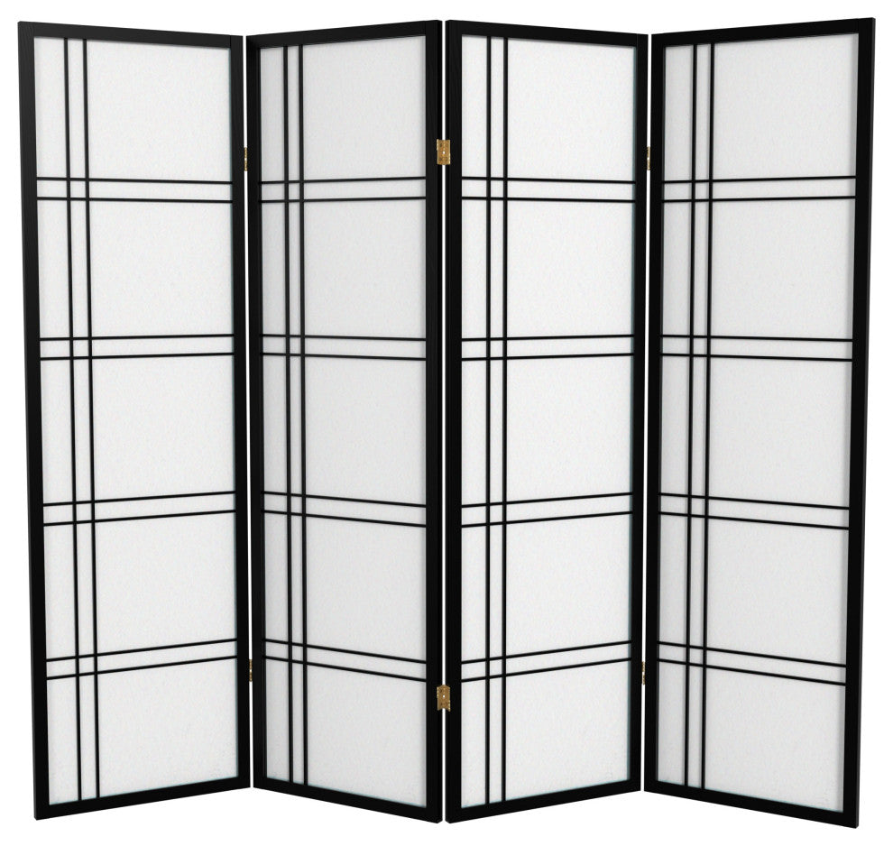 5' Tall Double Cross Shoji Screen, Black, 4 Panels