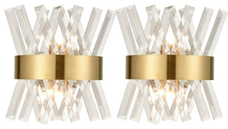 Modern Brass Crystal Wall Sconce Lighting Fixture 2 Pack