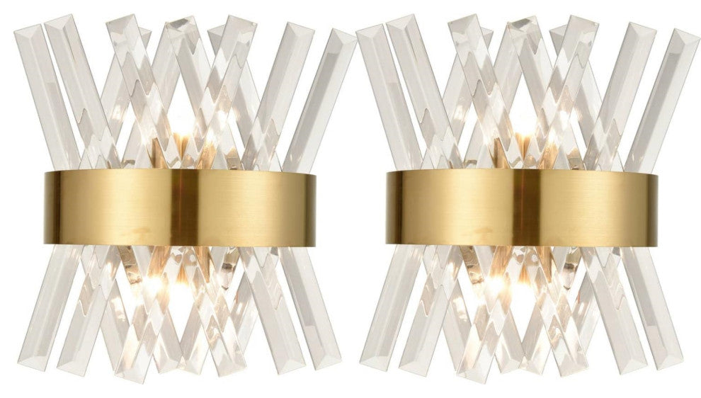 Modern Brass Crystal Wall Sconce Lighting Fixture 2 Pack