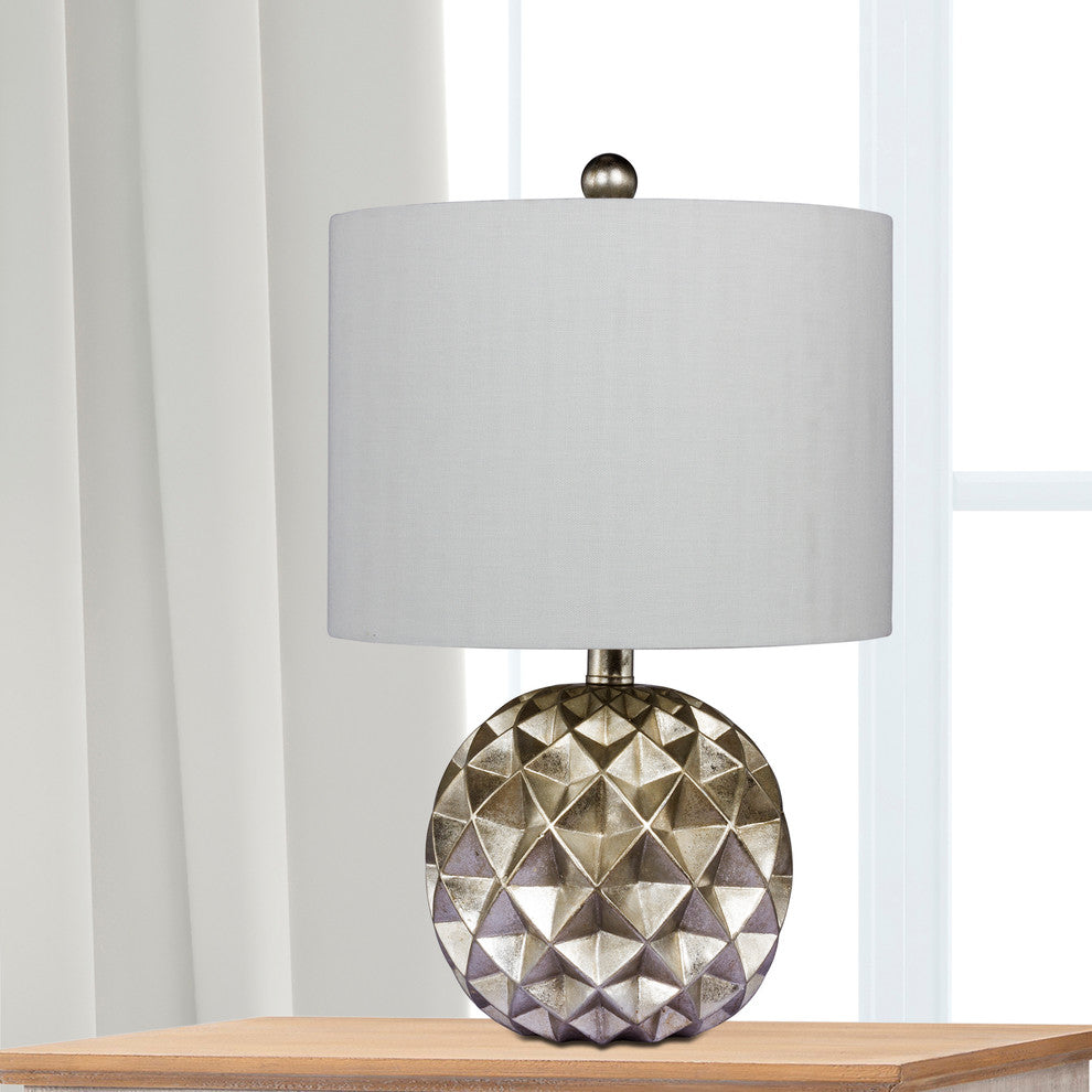 24" Paper Lantern Fold Resin Table Lamp, Silver Foil