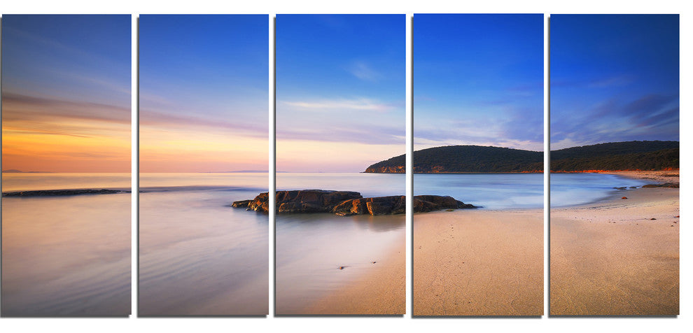 "Beautiful Sunset in Cala Violina Beach" Seashore Wall Art, 5 Panels, 60"x28"