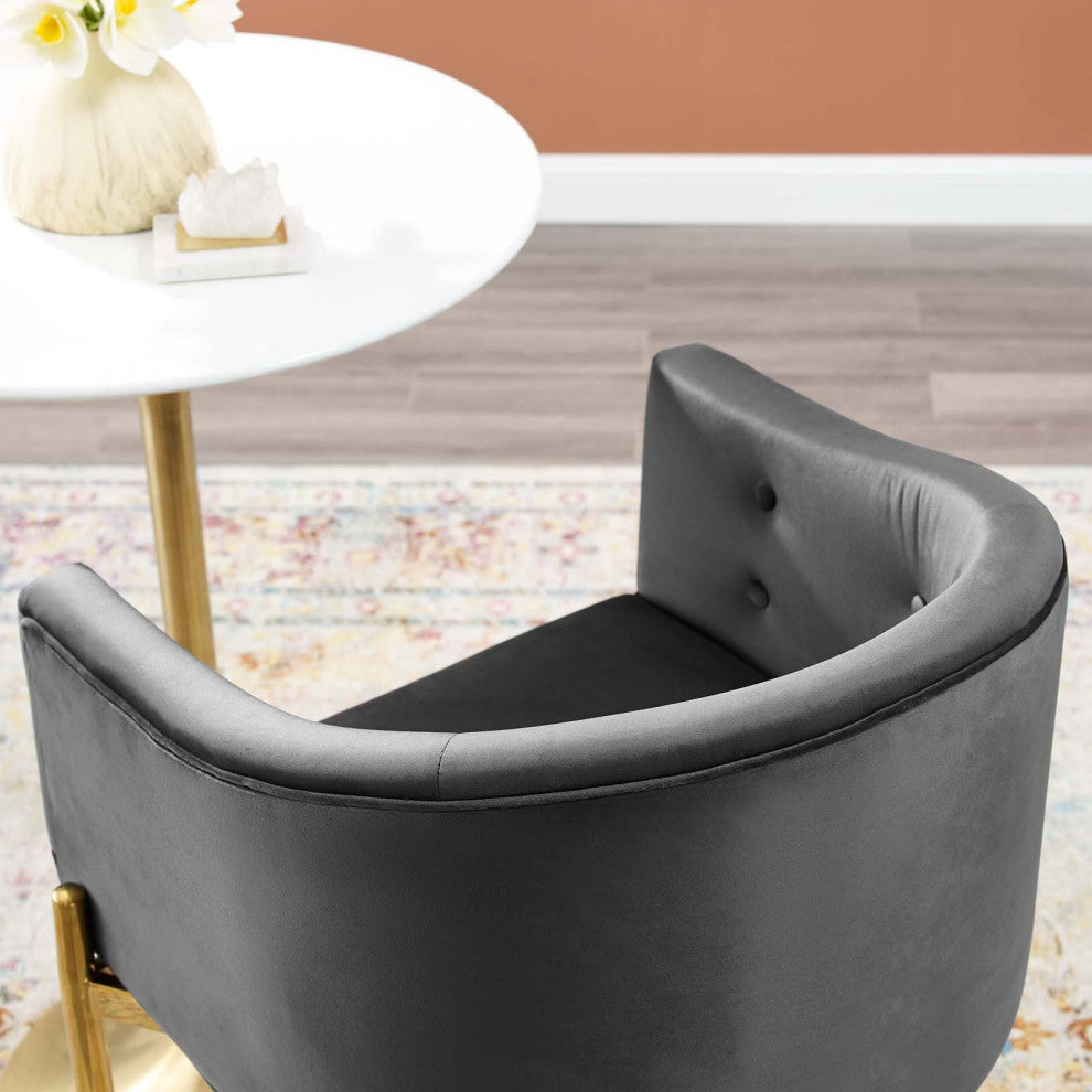 Tufted Bar Stool Chair Barstool, Set of 2, Velvet, Dark Gray, Pub Cafe Bistro