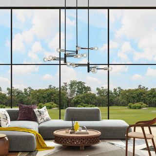 15 Light Black Extra Large Chandelier, Brushed Nickel Accents
