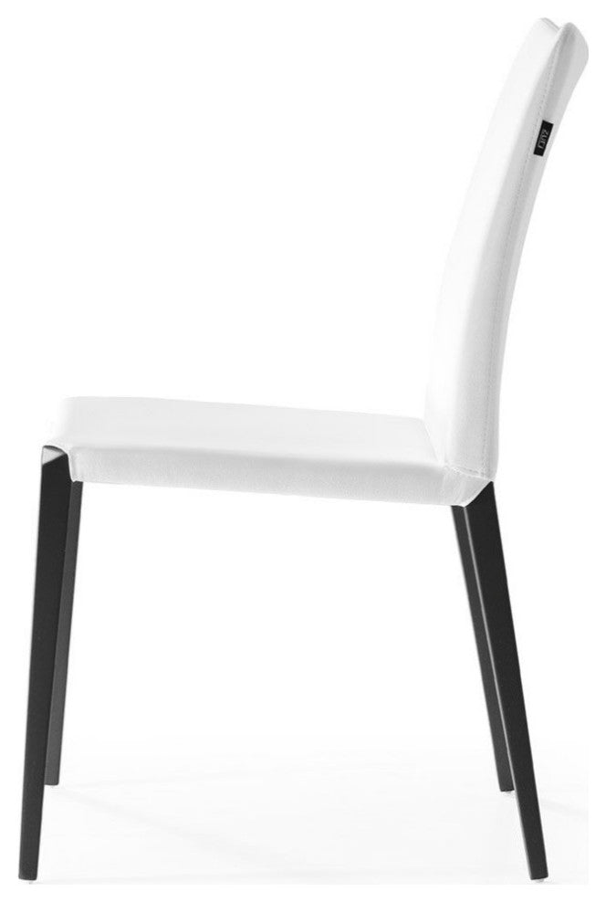 Modern Jordan Dining Chair in White Leatherette and Matte Black Steel Base