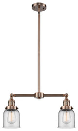 2-Light Small Bell 22" Chandelier, Antique Copper, Glass: Clear