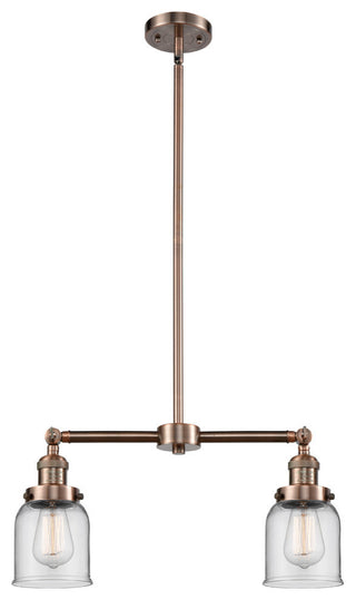 2-Light Small Bell 22" Chandelier, Antique Copper, Glass: Clear