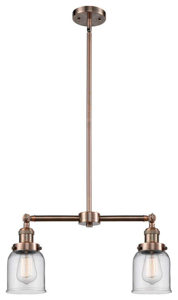 2-Light Small Bell 22" Chandelier, Antique Copper, Glass: Clear
