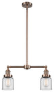 2-Light Small Bell 22" Chandelier, Antique Copper, Glass: Clear