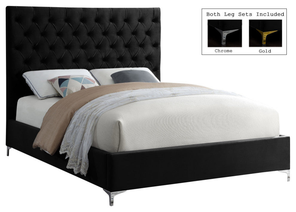 Cruz Velvet Upholstered Bed, Black, Full