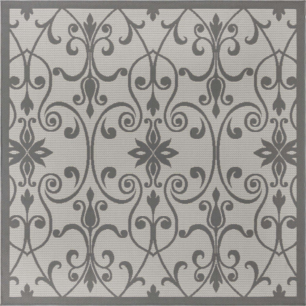 Rug Unique Loom Outdoor Botanical Gray Square 6' 0 x 6' 0