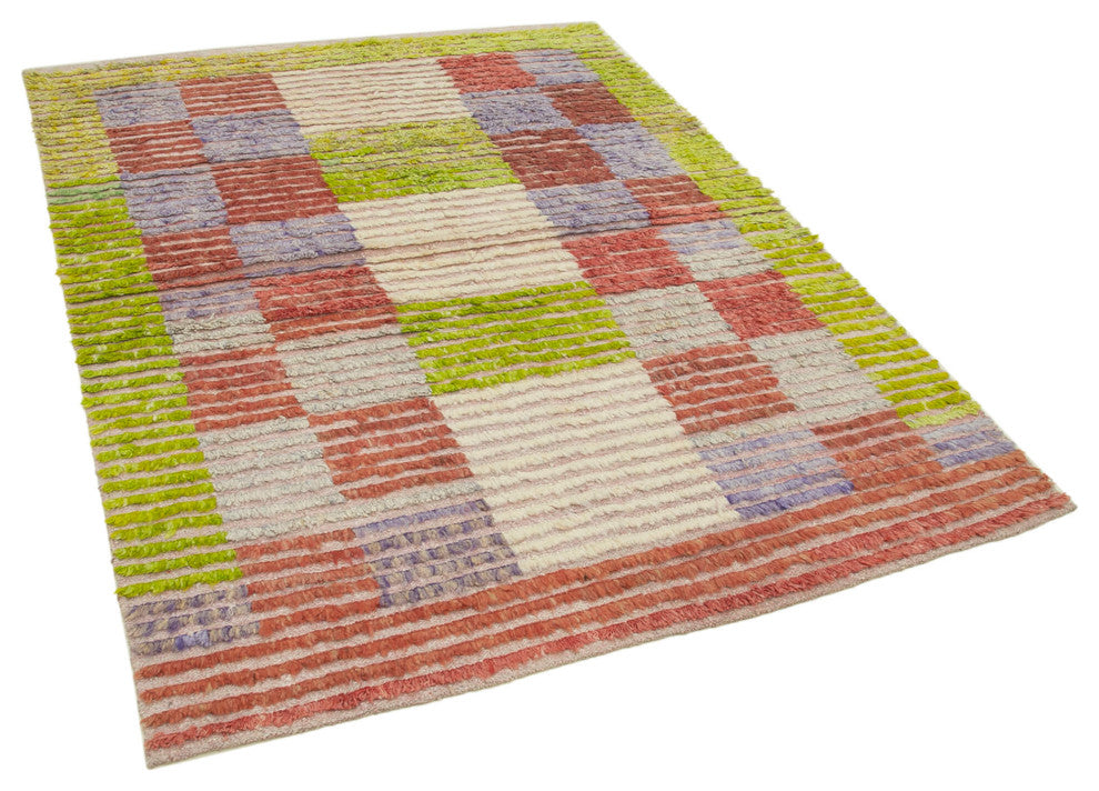 Rug N Carpet - Handmade Turkish 5' 2'' x 6' 8'' Modern Design Wool Kilim Rug