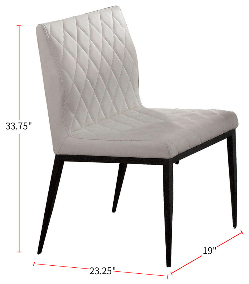 Set of 2 Leatherette And Metal Dining Chair, Black And Ivory