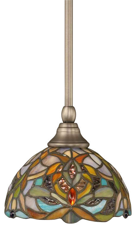 Toltec Lighting Stem Mini Pendant, 7" Kaleidoscope Tiffany Glass