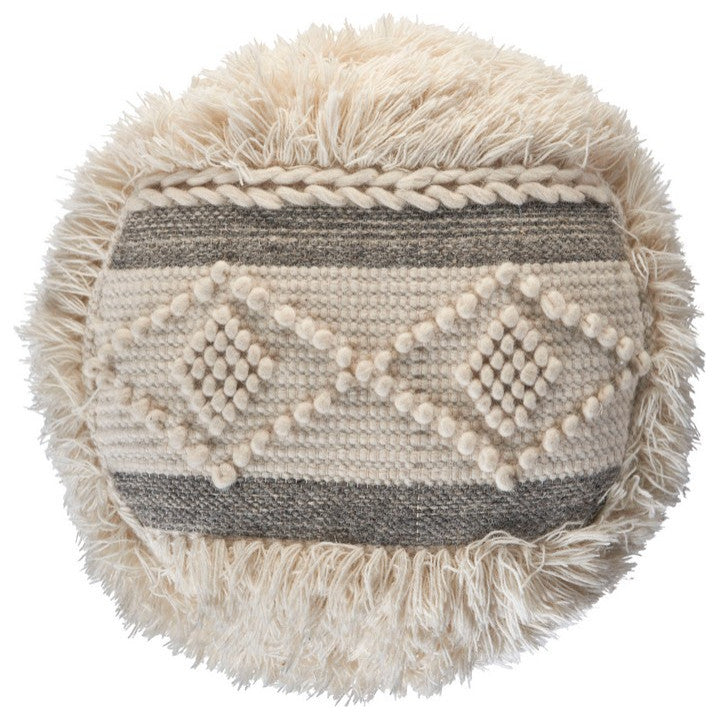 Tufted Off-White and Gray Scandinavian Pouf