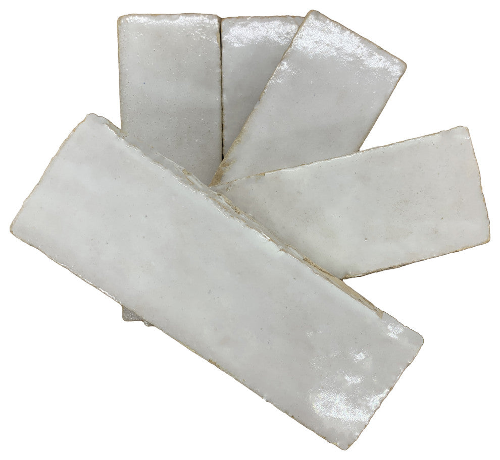 Moroccan Handmade 2x6 Solid Color Zellige Tile, Off-White, Piece