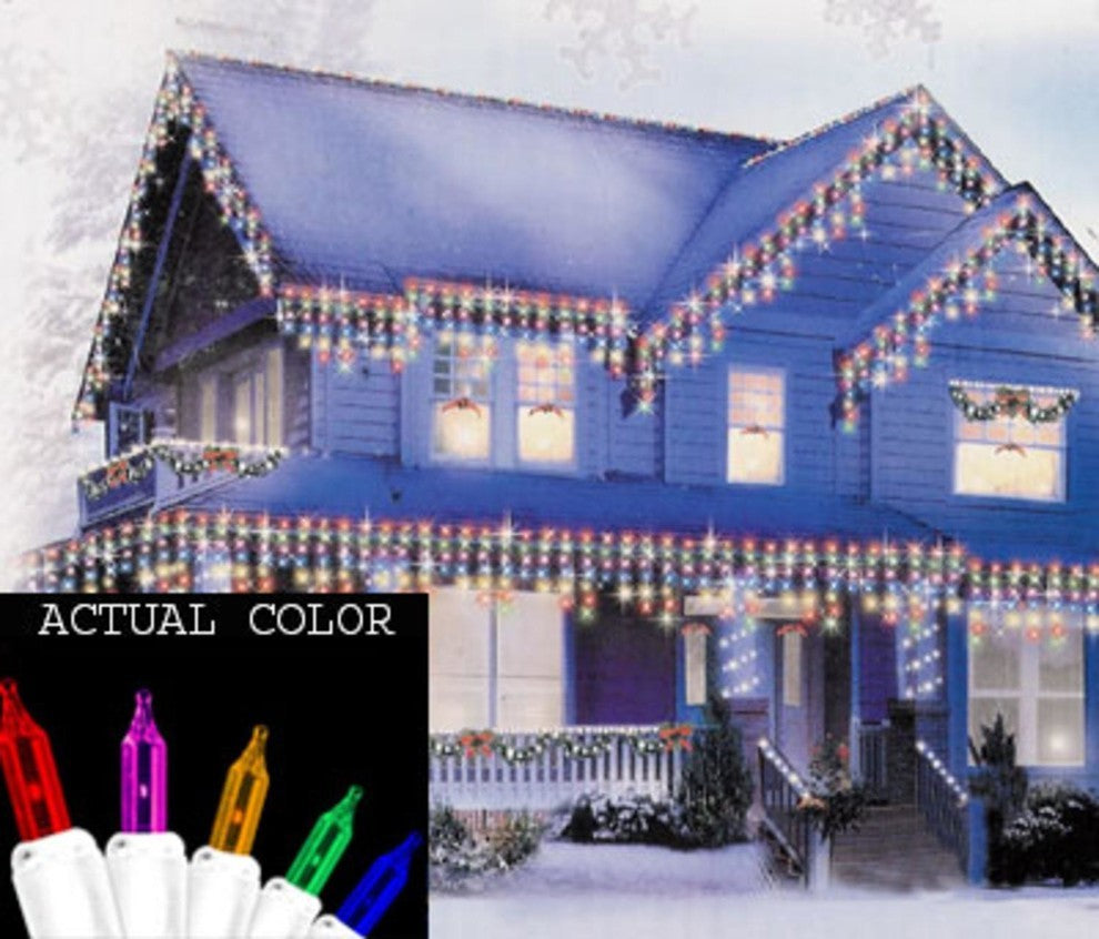 Shimmering Multicolor Mini Icicle Christmas Lights, White Wire