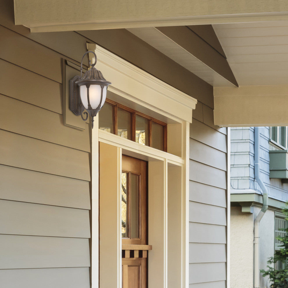 Fluorescent Exterior Sconce, Brown With Frosted Glass
