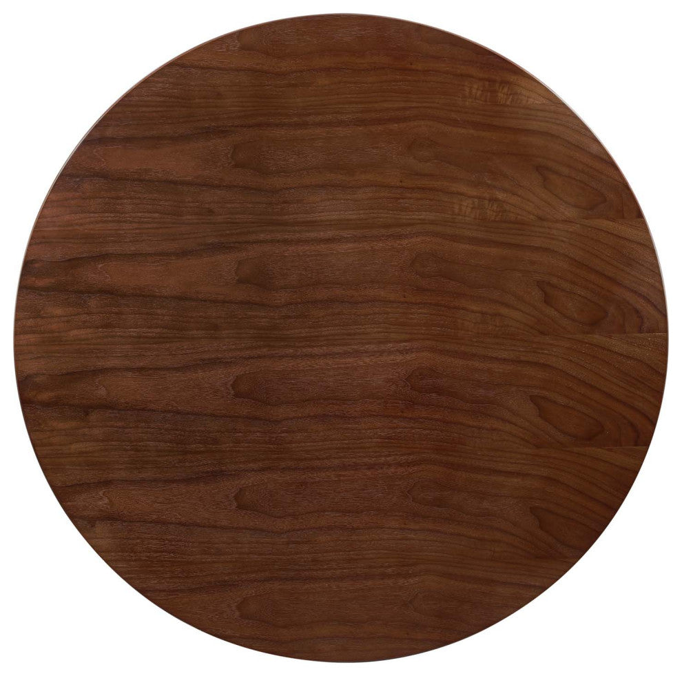 Dining Table, Round, Wood, Metal, Gold Brown Walnut, Modern, Restaurant