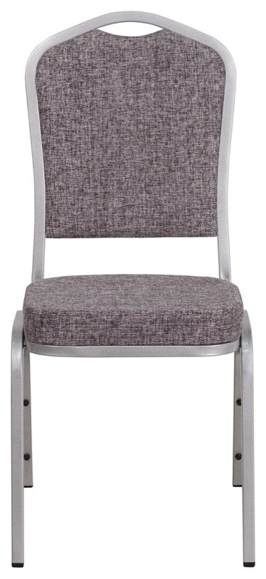 Crown Back Stacking Banquet Chair in Herringbone Fabric - Silver Frame