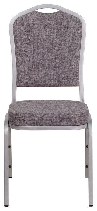 Crown Back Stacking Banquet Chair in Herringbone Fabric - Silver Frame
