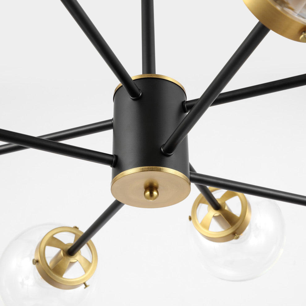 Modern 8-Light Sputnik Chandelier With Glass Globe Shades, Black, Clear Glass