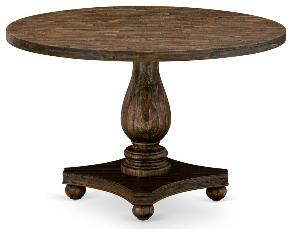 Irving Dining Table, Rustic Rubberwood Table In Distressed Jacobean Finish, 48"